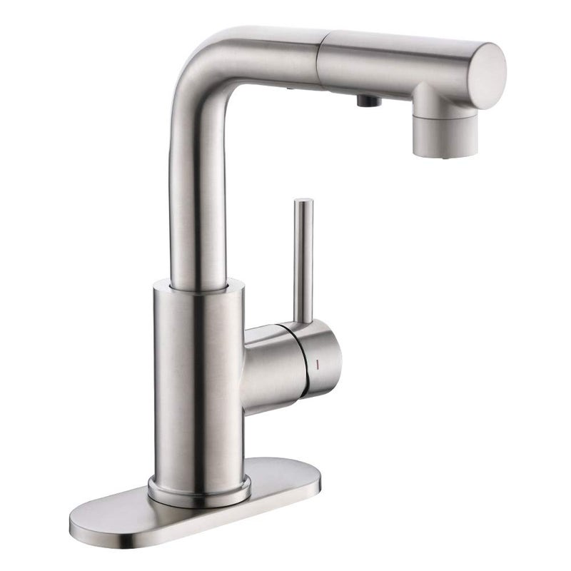 Crea Kitchen Faucets with Pull Out Sprayer, Bathroom Sink Faucets Mini Bar Prep Faucet Single Handle 3 Hole Kitchen Farmhouse utility Faucet Outdoor Laundry, Brush Nickel - Image 1